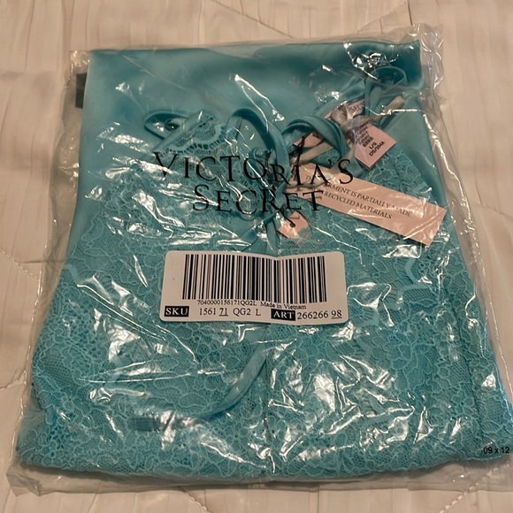 Victoria's Secret Lace Plunge Open-Back Slip - Cool Aqua - L - NWT - Picture 4 of 4